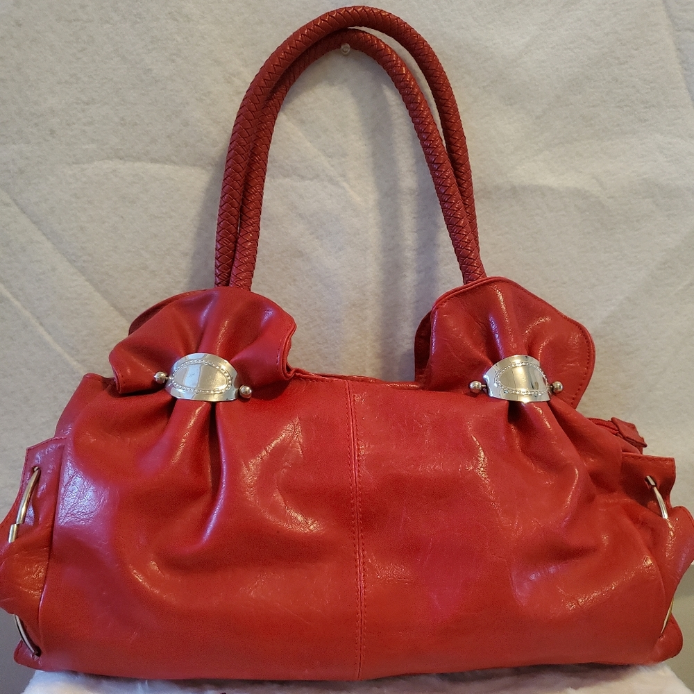Women red and silver handbag